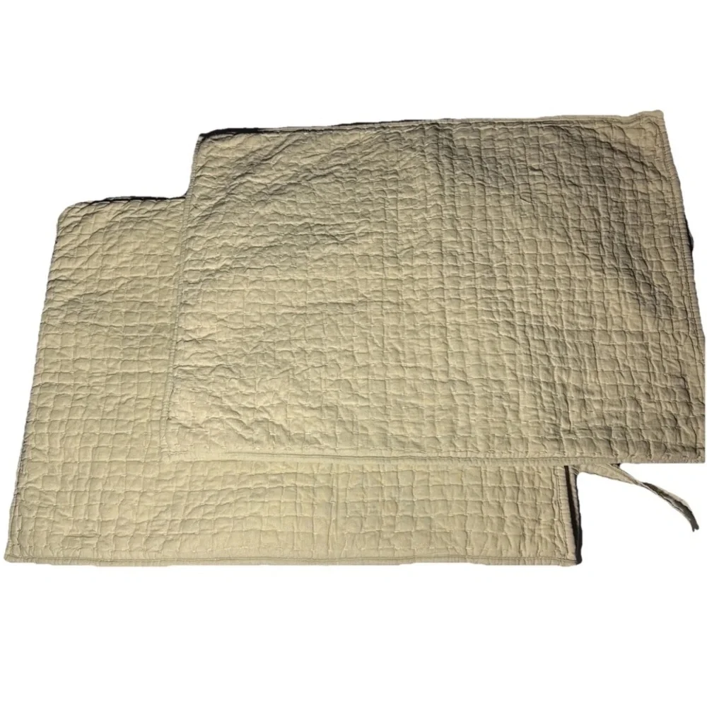 2 Pottery Barn Pick Stitch Standard Pillow Shams Linen CTN Quilted CottageCore